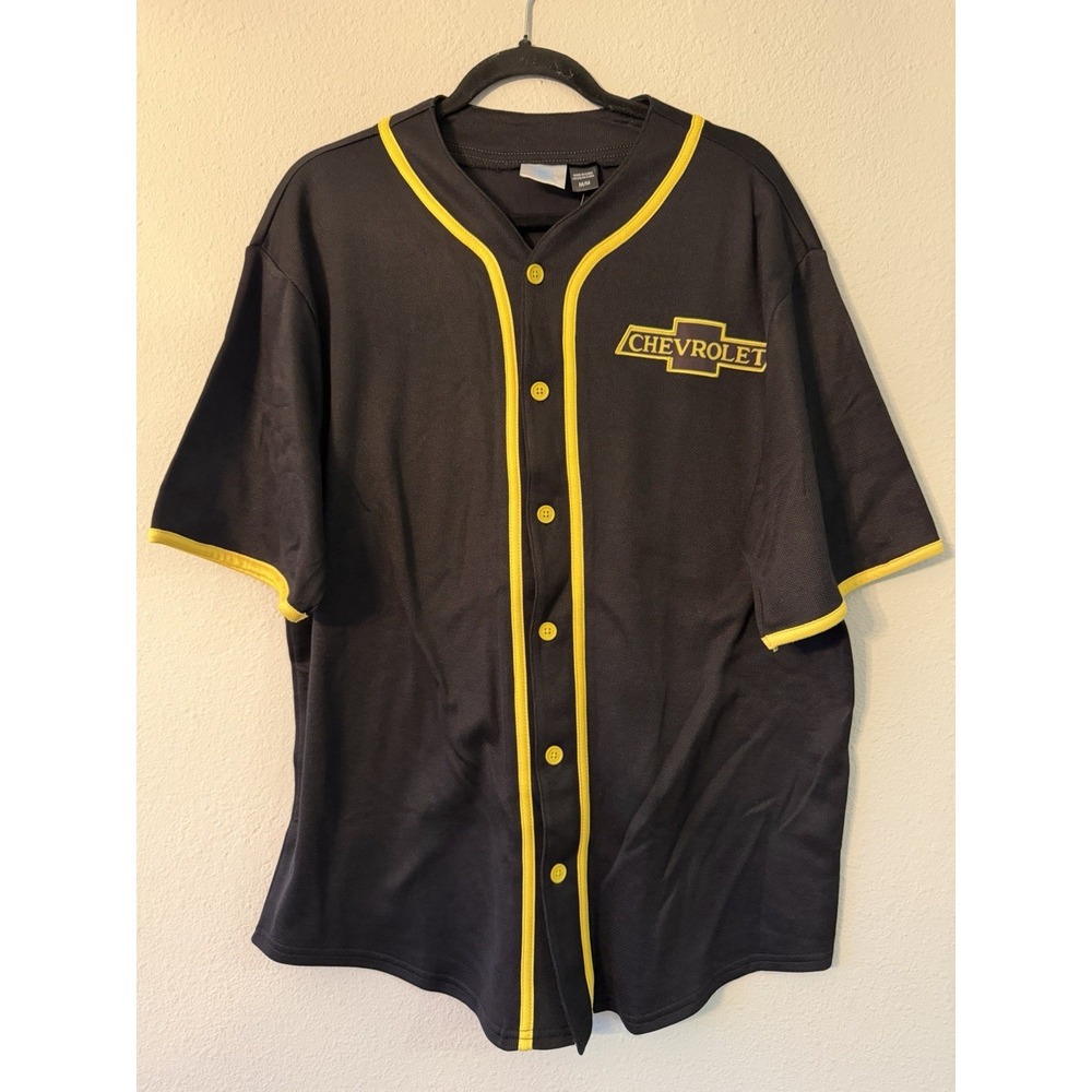 Chevrolet Button Down Baseball Jersey Men's Size Medium Black &‎ Yellow Chevy